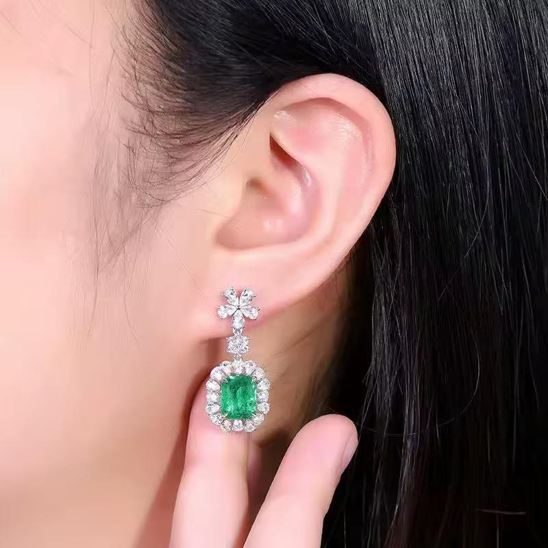 Pre-ordered Emerald Cut 4.24ct Natural Gemstone Earrings in 18K Gold